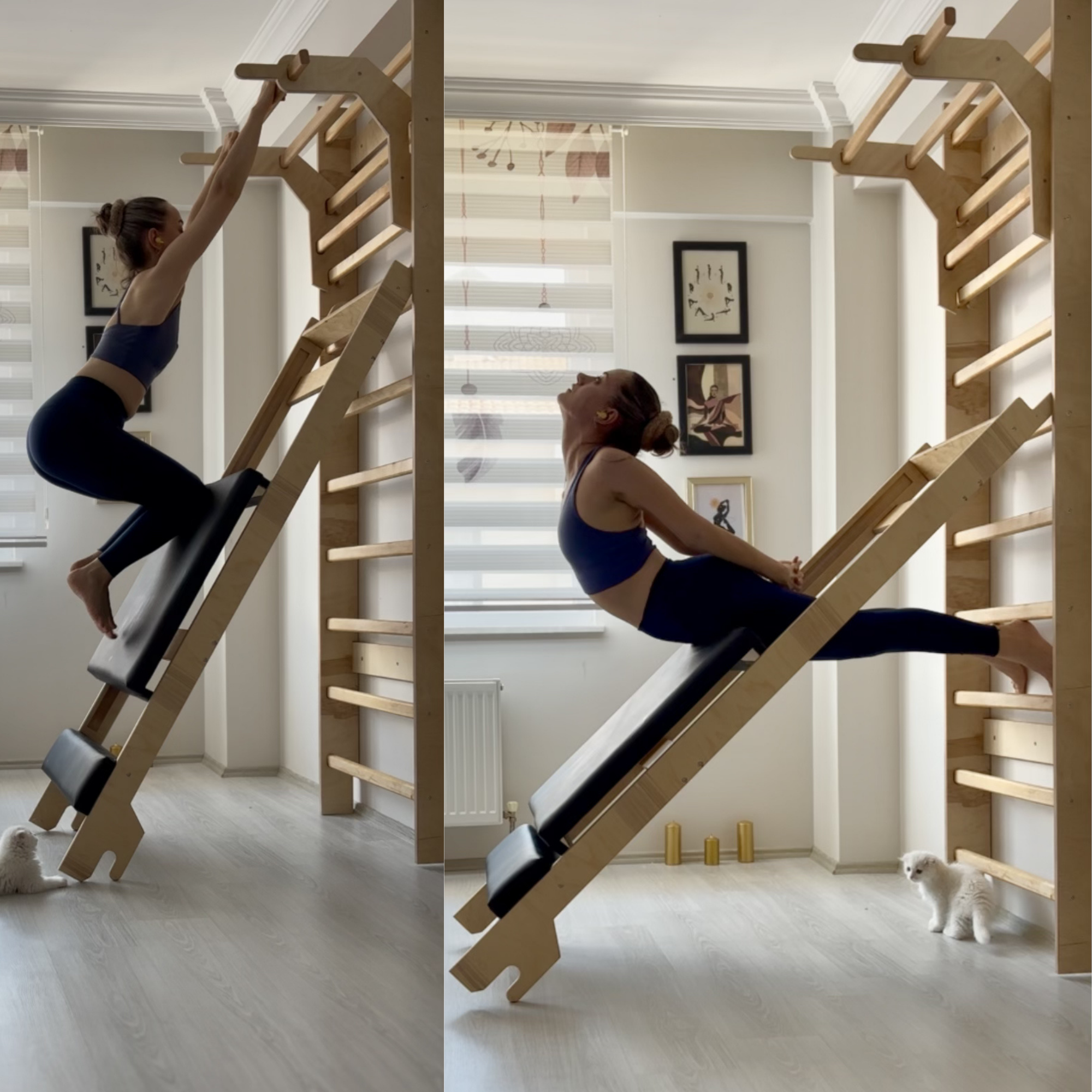 Doğal Şeffaf Vernikli Ahşap İsveç Duvarı + Reformer Pilates Seti