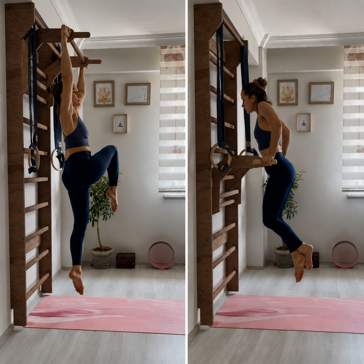 Ceviz Renk İsveç Duvarı 225x70 cm | Barfiks ve Dips Aparatı Dahil