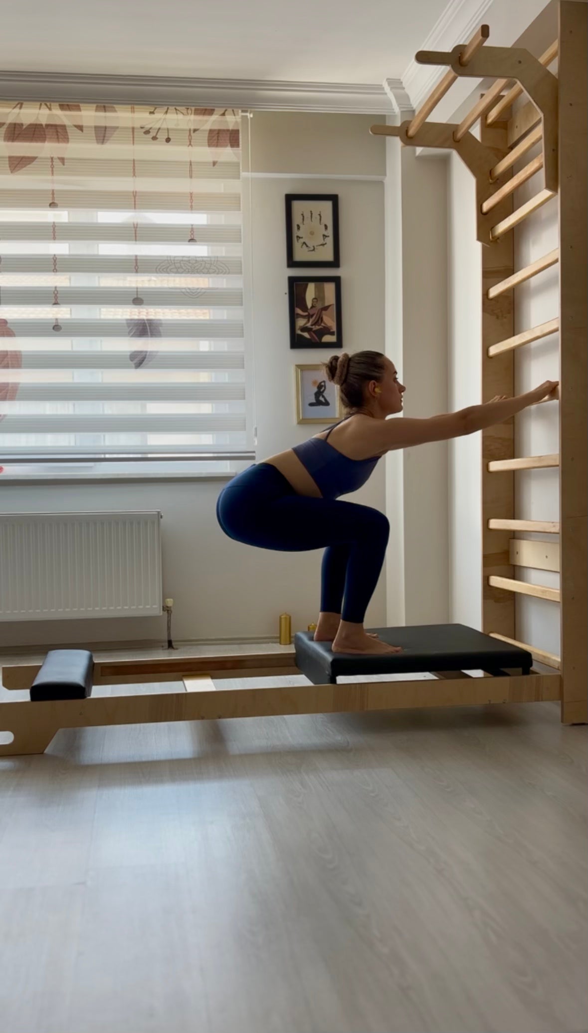 Doğal Şeffaf Vernikli Ahşap İsveç Duvarı + Reformer Pilates Seti
