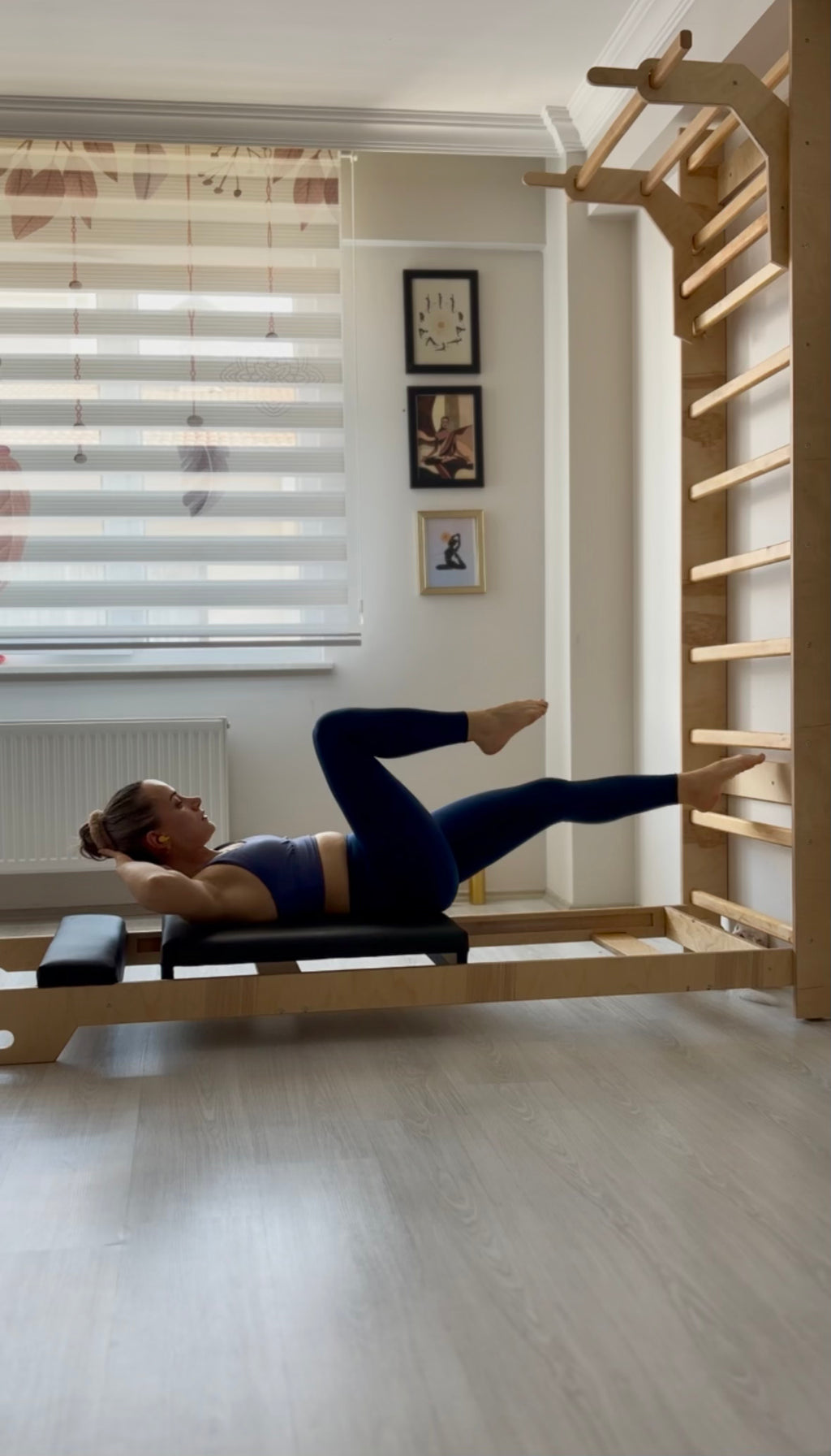 Doğal Şeffaf Vernikli Ahşap İsveç Duvarı + Reformer Pilates Seti