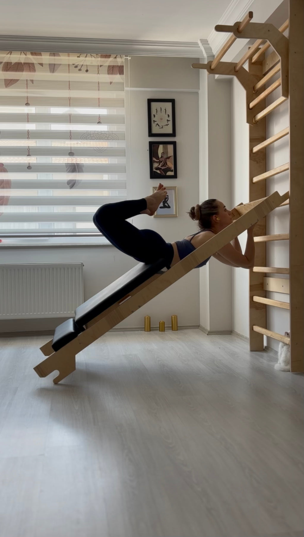 Doğal Şeffaf Vernikli Ahşap İsveç Duvarı + Reformer Pilates Seti