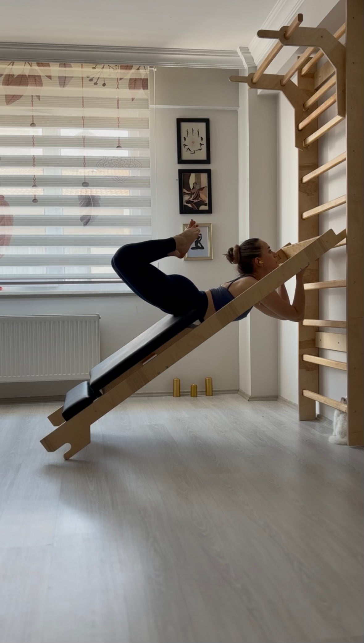 Doğal Şeffaf Vernikli Ahşap İsveç Duvarı + Reformer Pilates Seti