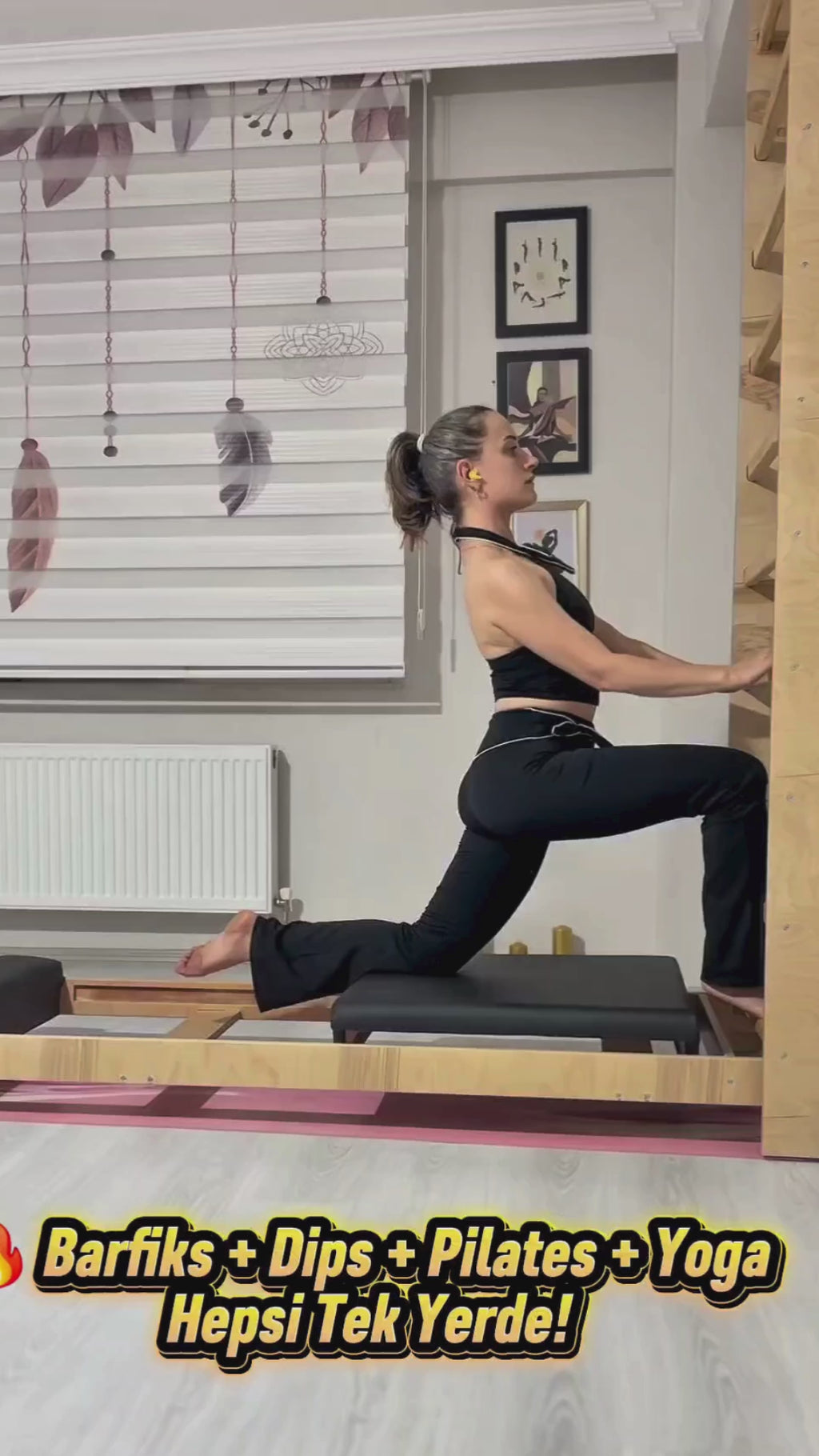 Doğal Şeffaf Vernikli Ahşap İsveç Duvarı + Reformer Pilates Seti